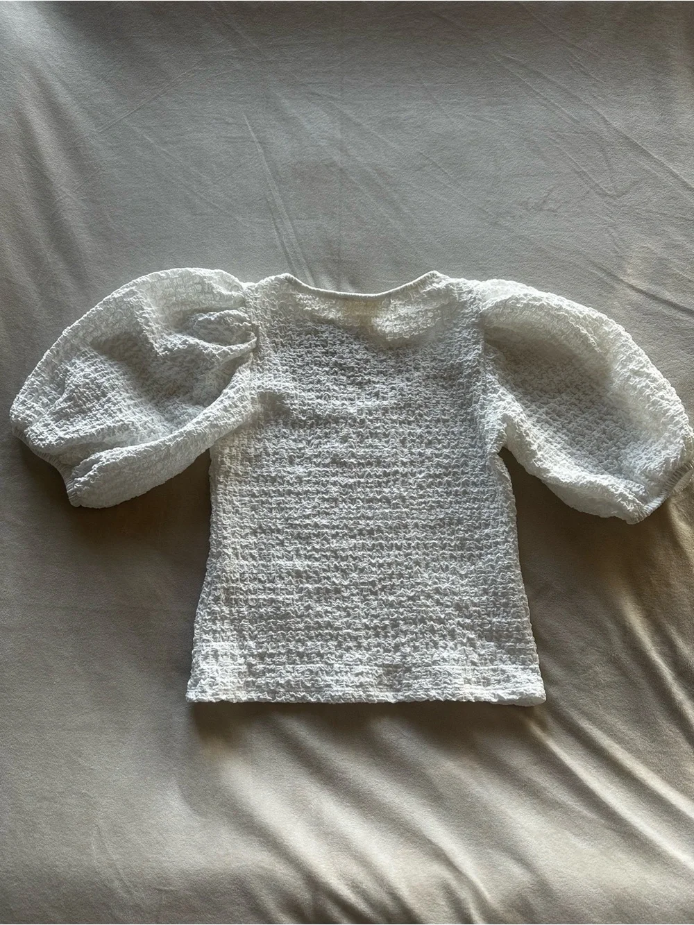 Anthropologie Cream Textured Puff-Sleeve Crop Top
